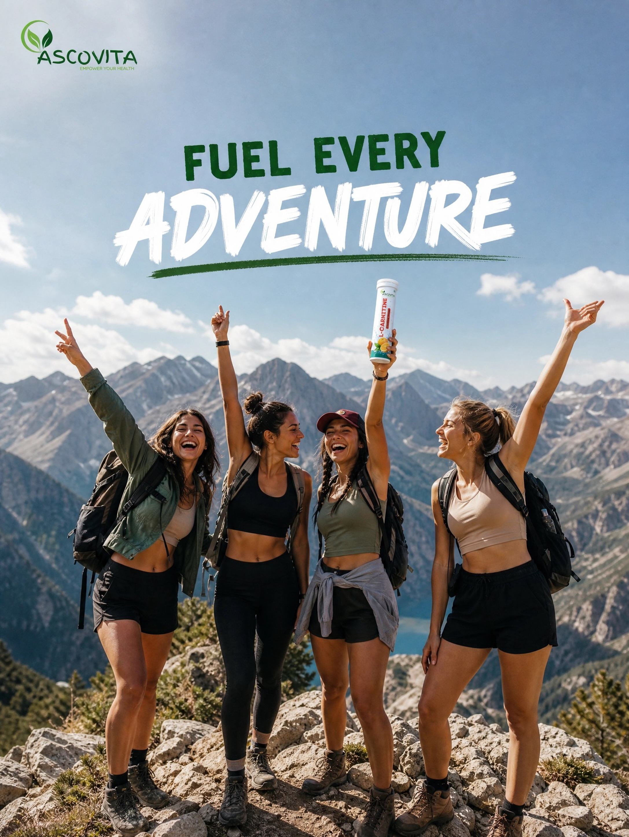 Ascovita L-Carnitine wellness product in an outdoor lifestyle setting
