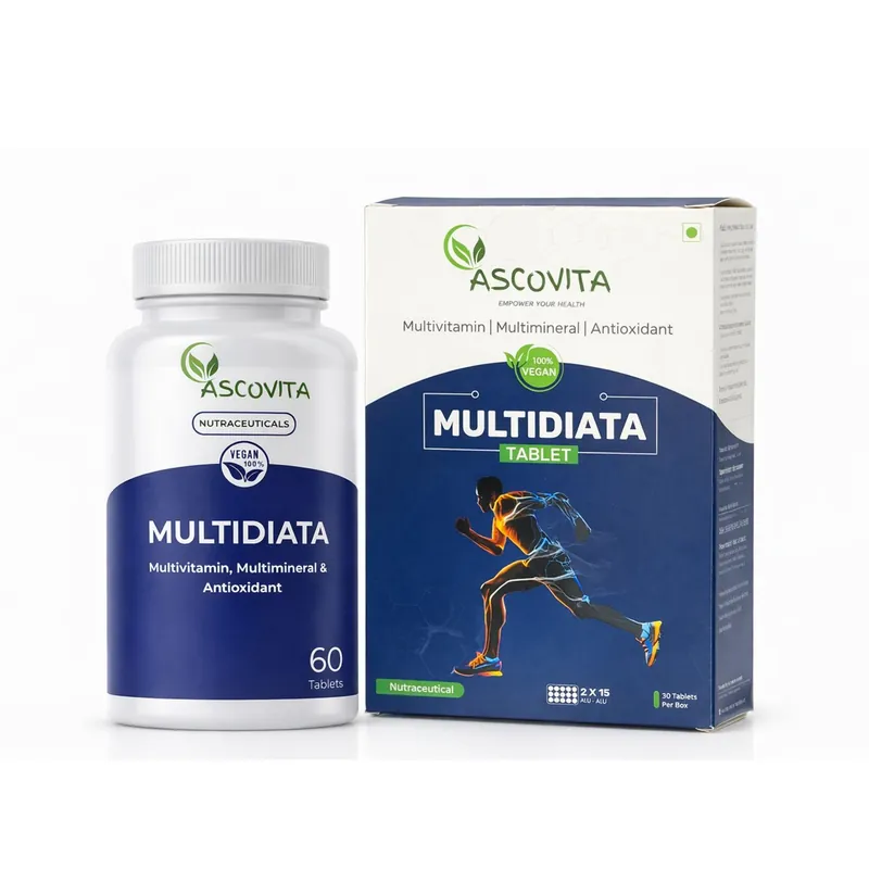 Real Multidiata multivitamin bottle and carton by Ascovita