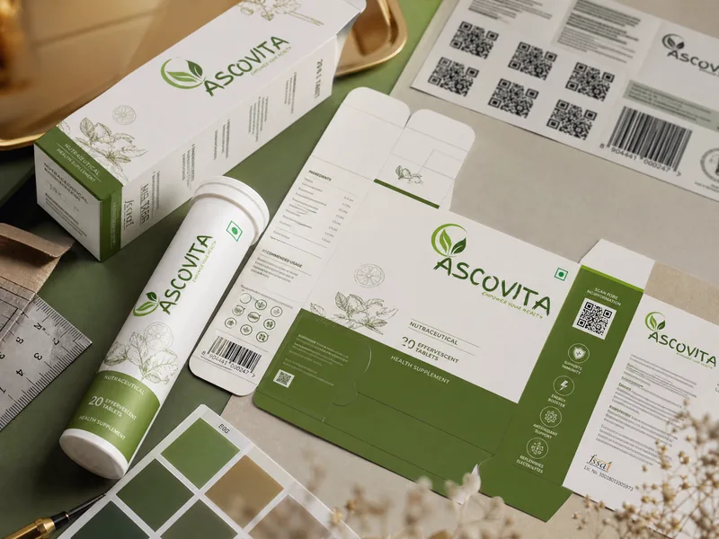 Packaging and labelling flat lay